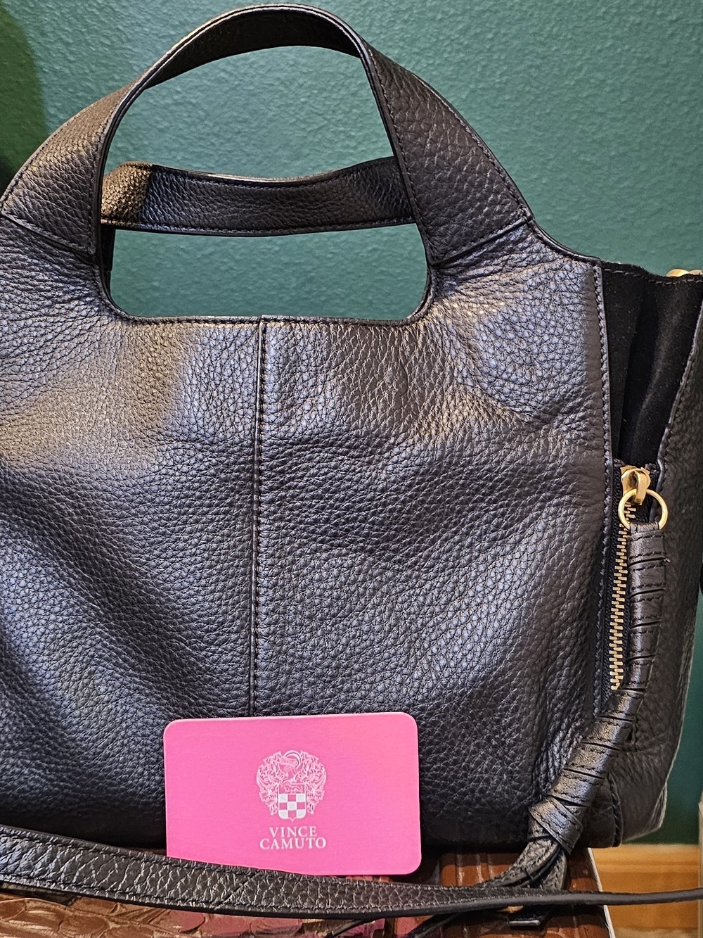Vince Camuto Black Textured Leather Shoulder Tote